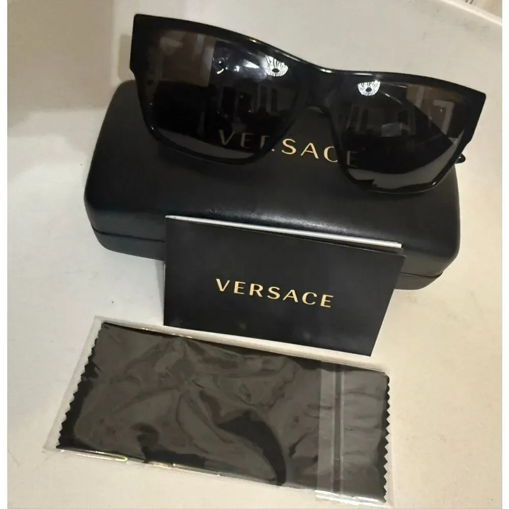 Versace Women's Acetate Polarized Sunglasses With Protective Case Black Gold NWT